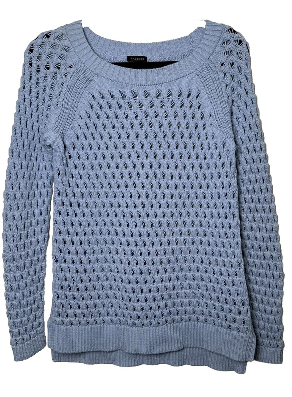 Talbots Women's Blue Textured Chunky Crochet Sweater Knit Long Sleeve Size Small